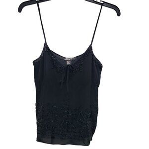 DKNY Women's Y2K Black 100% Silk Beaded Embellished Cropped Shell Cami‎ Size XS